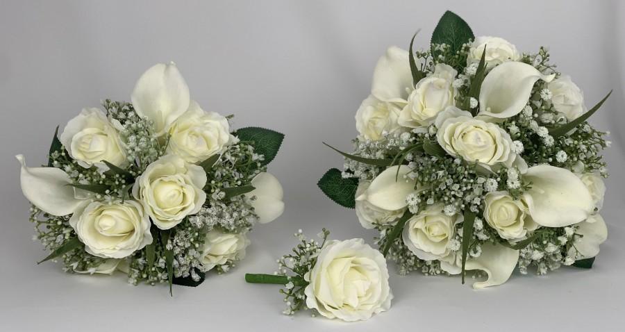 Hochzeit - Artificial wedding bouquets flowers sets ivory with gypsophila