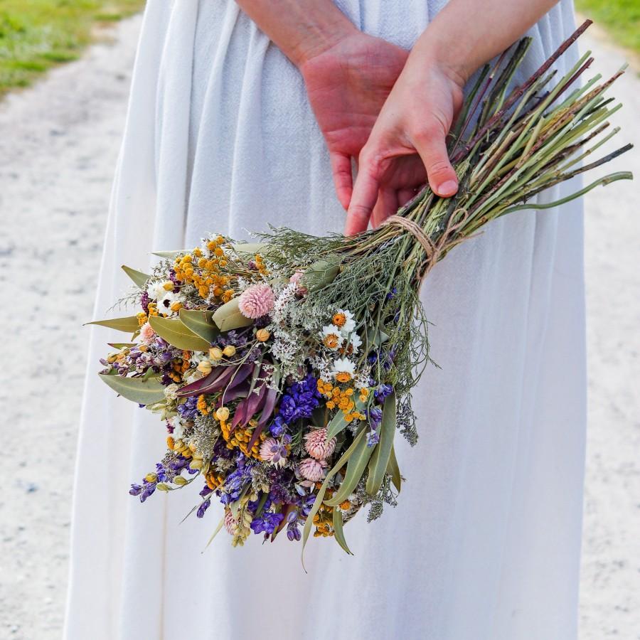 Wedding - Eucalyptus, Tansy and Lavender Dried Bridal bouquet / Dry Flower Wedding, Rustic Boho Brides, Bridesmaid bouquet, Dried bouquet