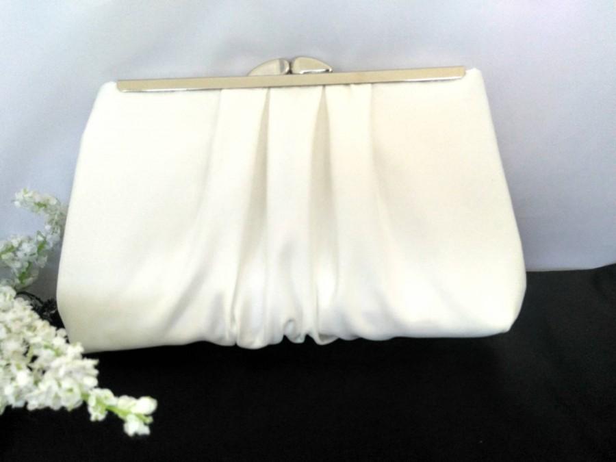 Mariage - Ivory Satin clutch purse ivory bridal clutch ivory rhinestone clutch ivory evening clutch mother of bride gift bridesmaid gift