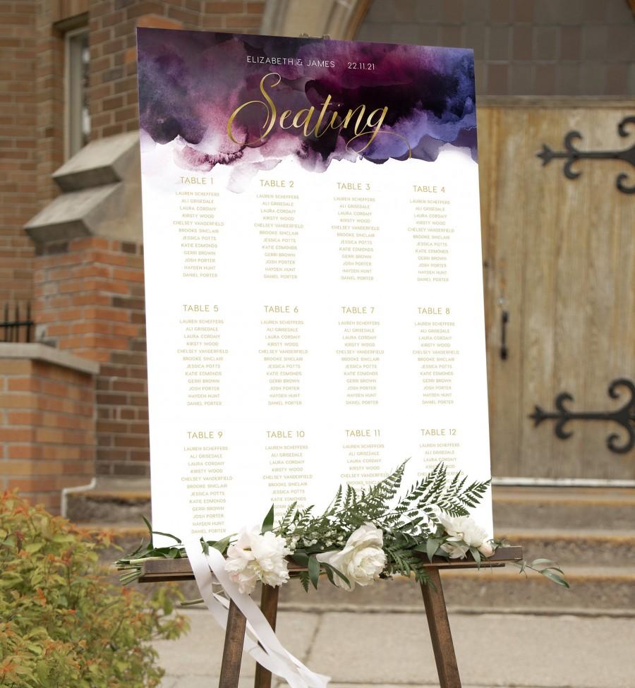 Hochzeit - Purple & Gold Seating Chart, INSTANT DOWNLOAD Portrait, Sign, Signage, Table Poster, Seating Plan, Table Layout, Find Your Seat IN055