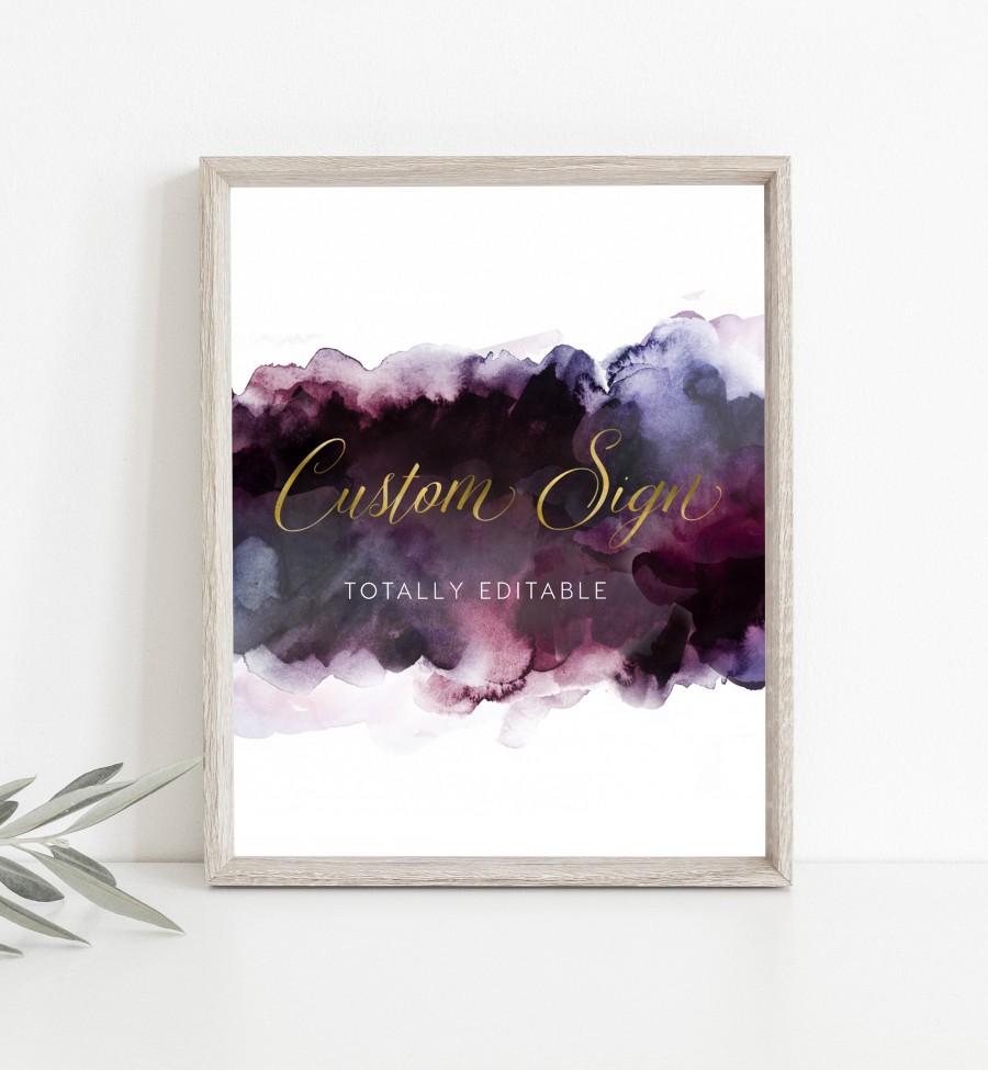 Свадьба - Purple & Gold Editable Custom Sign INSTANT DOWNLOAD 8x10", Make any sign you want totally editable printable wedding table sign IN055