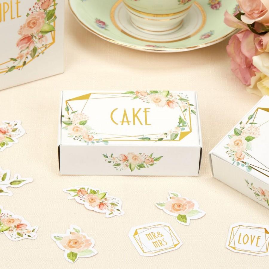 زفاف - Gold & Floral Cake Boxes - Wedding Cake Boxes - Geo Floral - Pack of 10