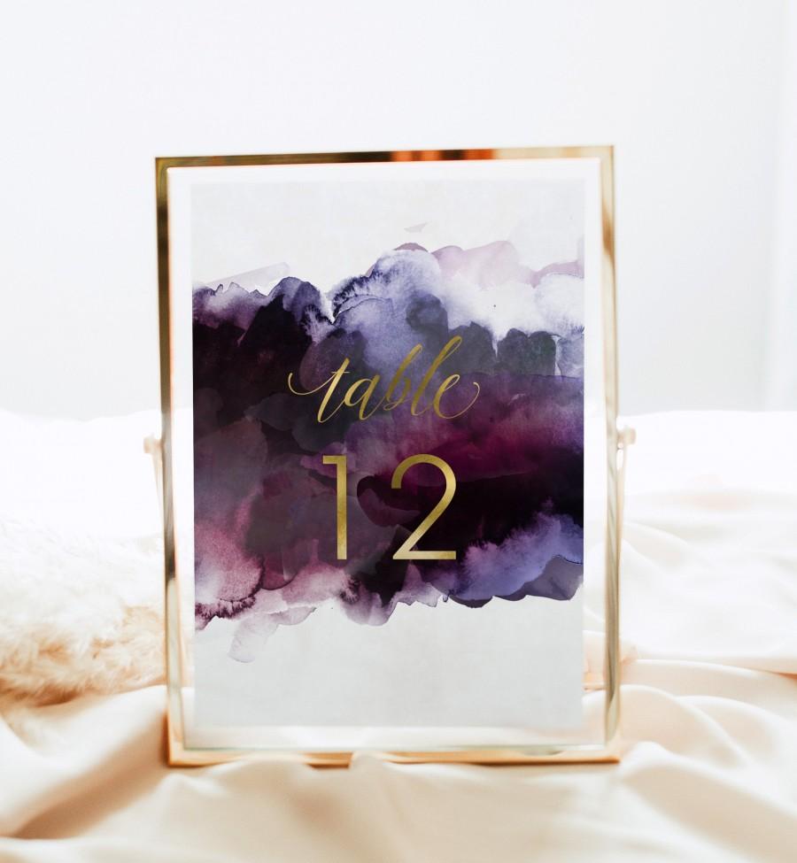 Mariage - Purple & Gold Table Number INSTANT DOWNLOAD Printed Table Numbers, Australian Made, Editable Table number, Rustic Templett Template IN055