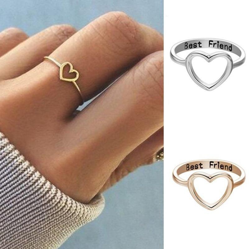 Wedding - Best Friend Rings Heart Promise Rings Anniversary Ring Fashion Friendship Ring Jewelry Gift Golden Hollow out Women's Ring