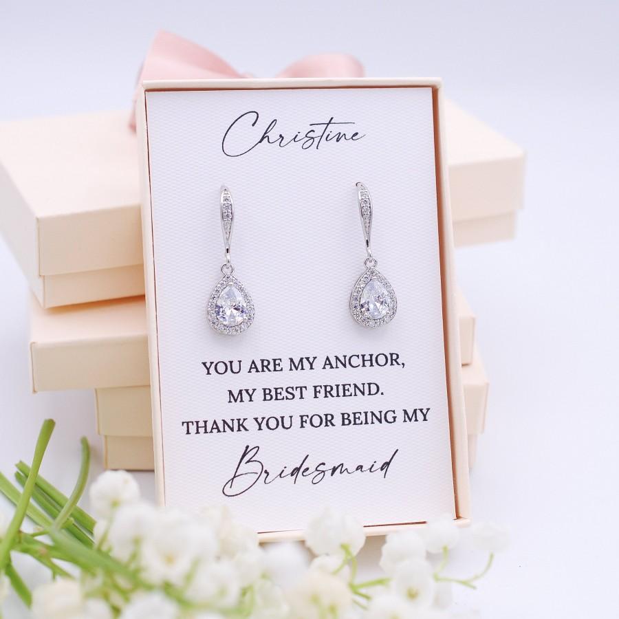 Mariage - Bridesmaid jewelry Personalized Bridesmaid gift Bridesmaid earrings Wedding jewelry for bridesmaids Gift for bridesmaid Bridesmaid earrings