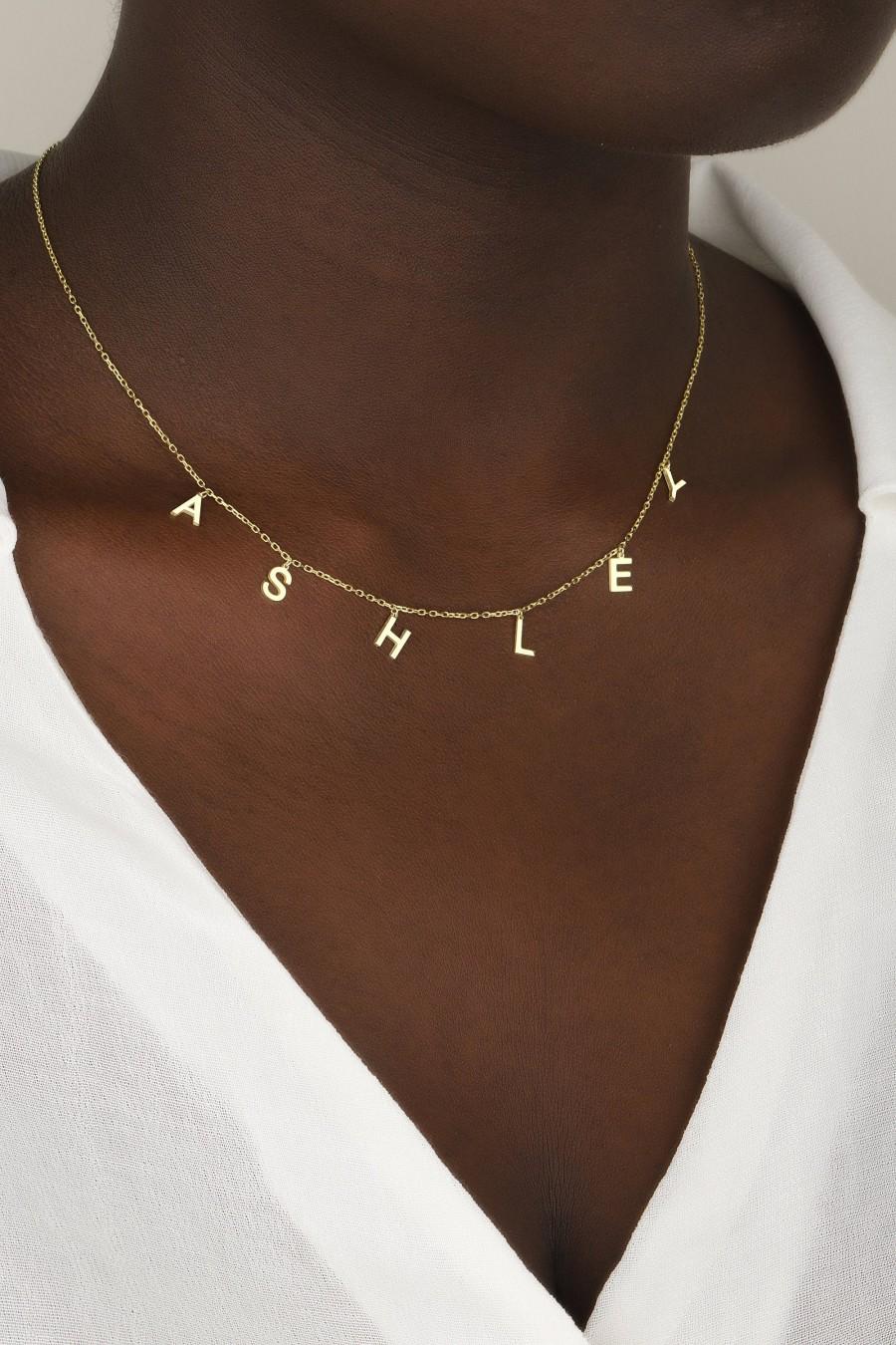 زفاف - Gold Name Necklace , Name Necklace , Drop initial necklace , Gold necklace , initial necklace , Mothers day gift , Personalized Jewelry