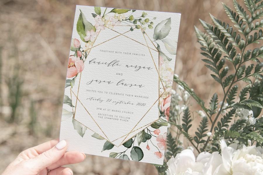 Hochzeit - Floral & Rose Gold Wedding invitation template 