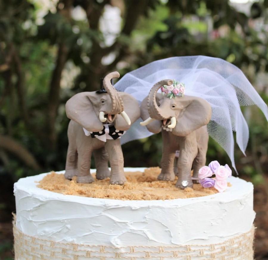 Wedding - Elephant Wedding Cake Topper, Animal Cake Topper, Bride and Groom, Unique Cake Topper, Birthday Cake Topper, Animal-Safari-, Zoo Wedding