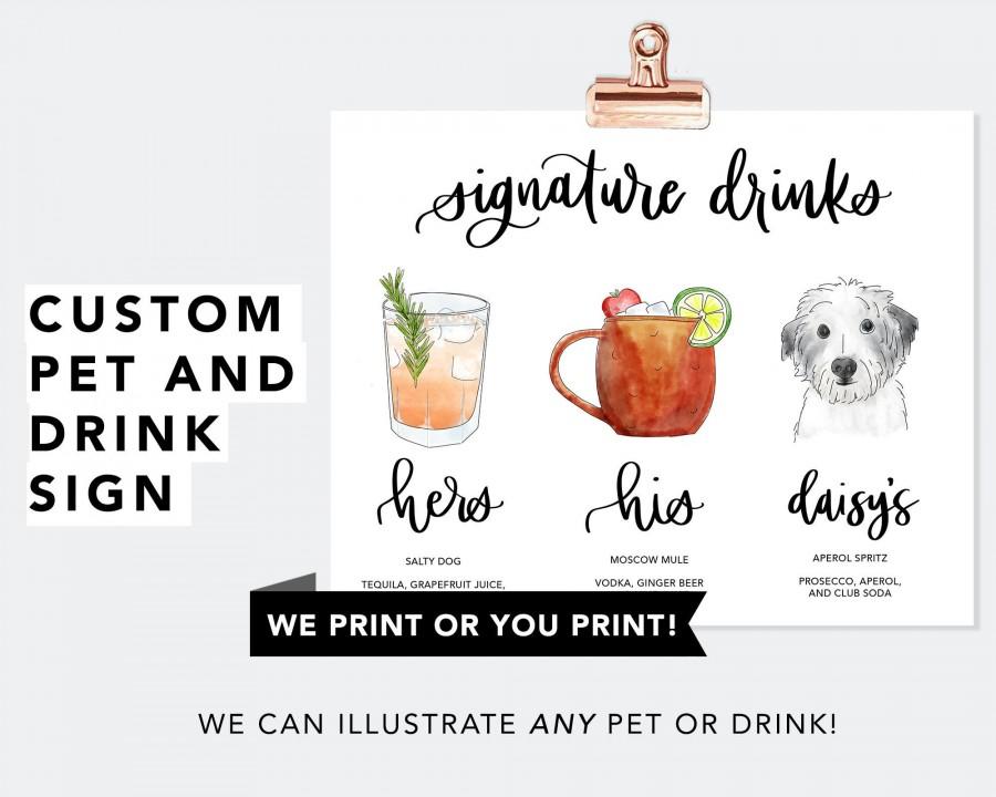 Hochzeit - Custom Pet Signature Drinks Wedding Sign for Bar Signature Drink Sign with Dog Signature cat sign Party Sign with Pet his and hers pet sign