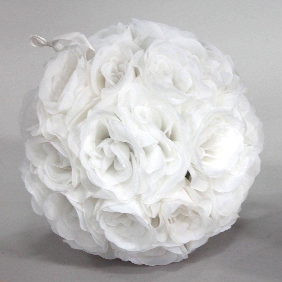 Свадьба - White Silk kissing pomander flower ball, silk rose flower pomander ball, silk rose ball, hanging rose ball, White kissing ball