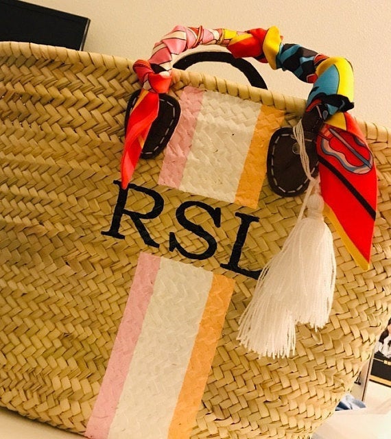 زفاف - Gift for her, Hand painted bag, Personalized straw bag, Birthday gift, Straw basket, Honeymoon gift, Custom tote bag