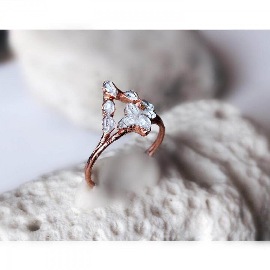 زفاف - Raw Stone Wedding Ring Set For Woman, Raw Herkimer Diamonds Ring, Raw Diamond Ring, Alternative Engagement Ring Set, Stacking Ring