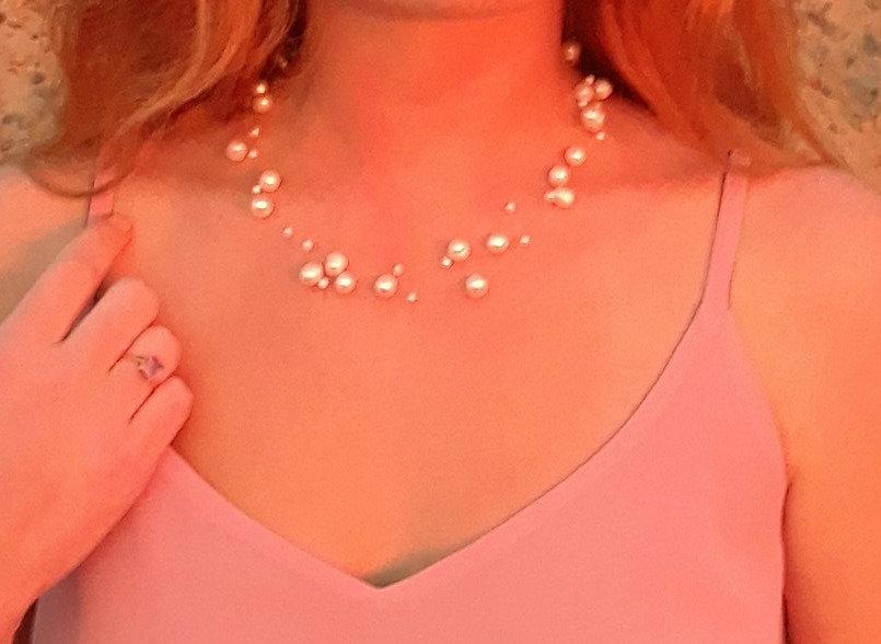 Свадьба - Bridesmaid Gift, Flower Girl Gift, Bridesmaid Pearl Necklace, Freshwater Pearl Necklace, Illusion Necklace, 18", Floating Pearl Necklace