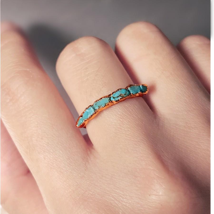 زفاف - Raw Turquoise Ring for Women, Blue Turquoise Engagement Ring, Turquoise Wedding Ring Band, Simple copper ring, Turquoise Stackable Ring,