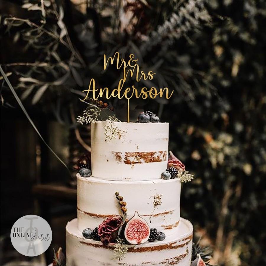 زفاف - Gold Mr and Mrs Cake Topper for Wedding / Personalized Wedding Cake Topper / Rustic Wedding Cake Topper /Custom Wedding Cake Topper - by TOA