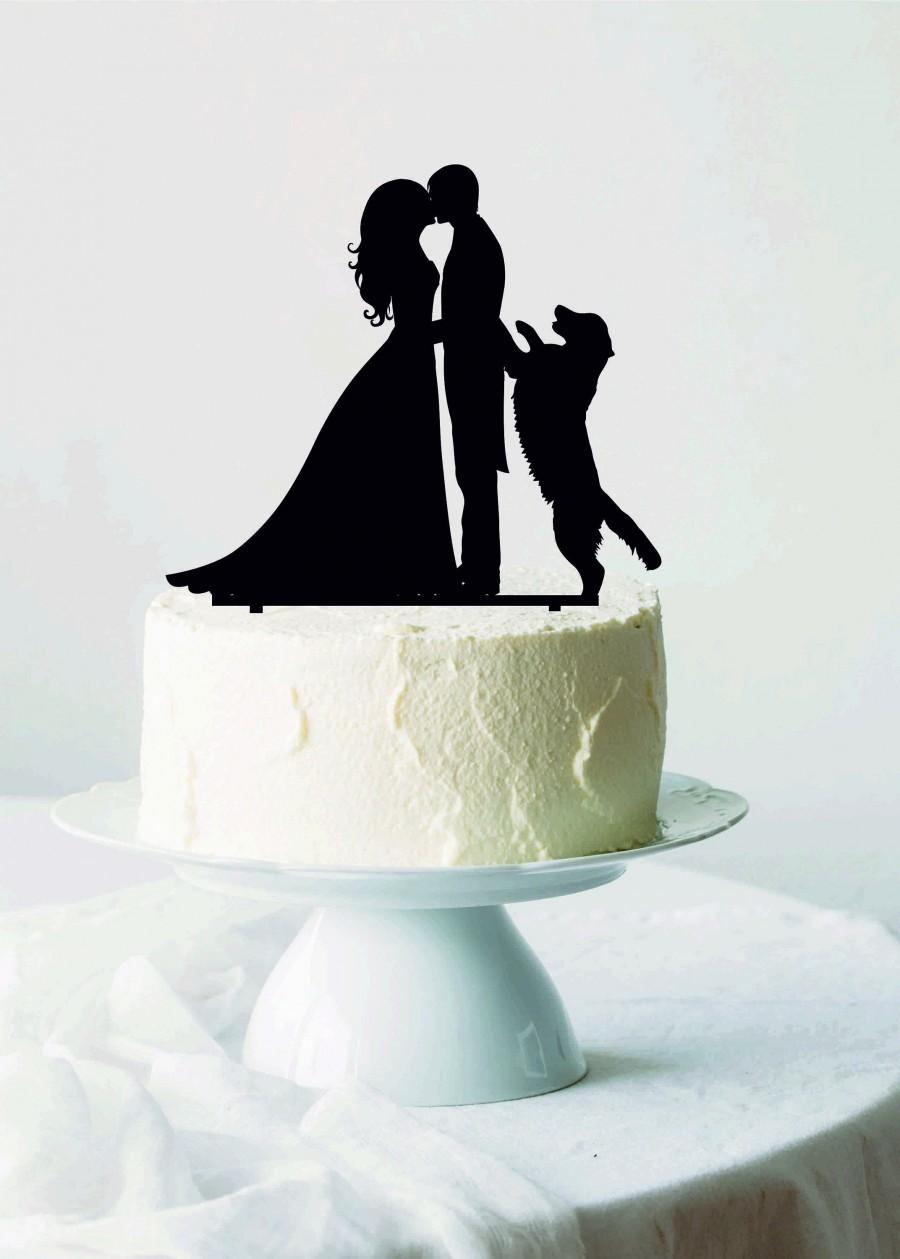 زفاف - Wedding cake topper with Dog, Cake Topper with Golden Retriever, Bride and Groom with labrador, Silhouette dog, Favorite dogs, Funny Topper