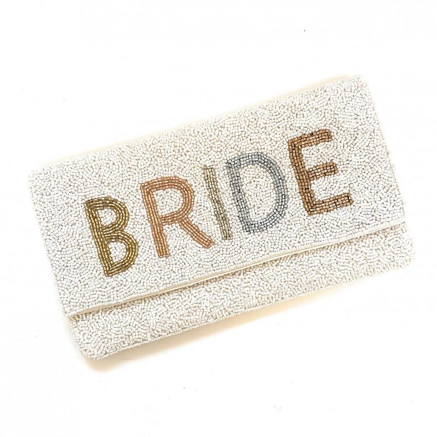 زفاف - BRIDE Clutch Purse, Gift For Bride, Seed Beaded Clutch Purse, Bridal Purse Clutch, White Beaded Wedding Clutch, Bride Gifts, Bridal Gifts