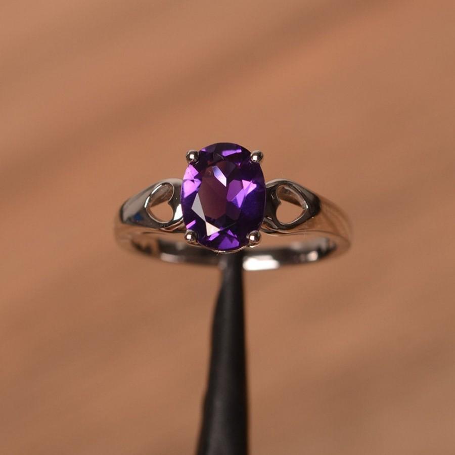 زفاف - amethyst engagement ring February birthstone oval cut purple gemstone ring sterling silver solitaire ring
