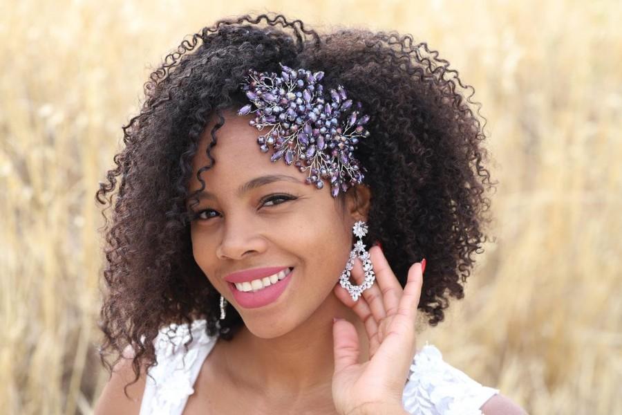 زفاف - Purple Large Sparkly Hair Piece, Swarovski Crystal Bridal Headpiece , Wedding Hair Vine , Bridal Hair Comb Big hair accessory Hair jewelry