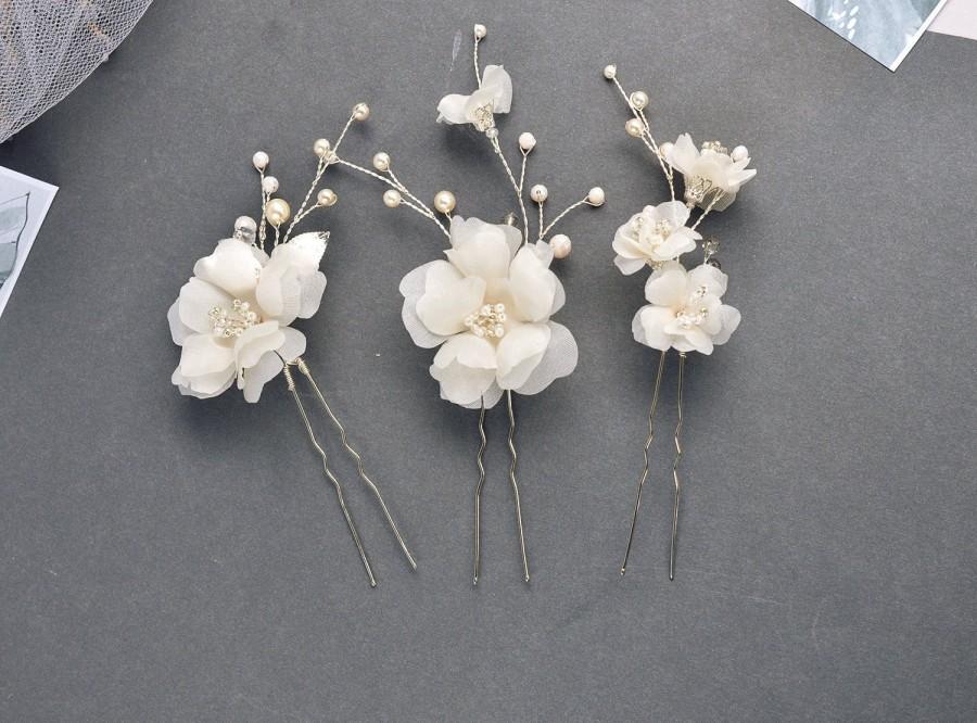 Wedding - Bridal hair pin ivory flower comb pearl silk floral headpiece flower hair vine flower clip hair jewelry bride white bridal pins