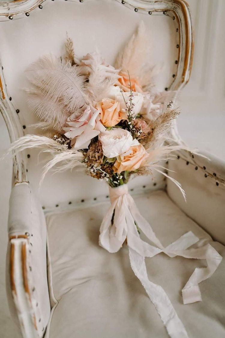 Hochzeit - CREAM BLUSH hand dyed silk+cotton ribbon for bridal bouquet Rustic wedding ribbon Silk+cotton invitations ribbon