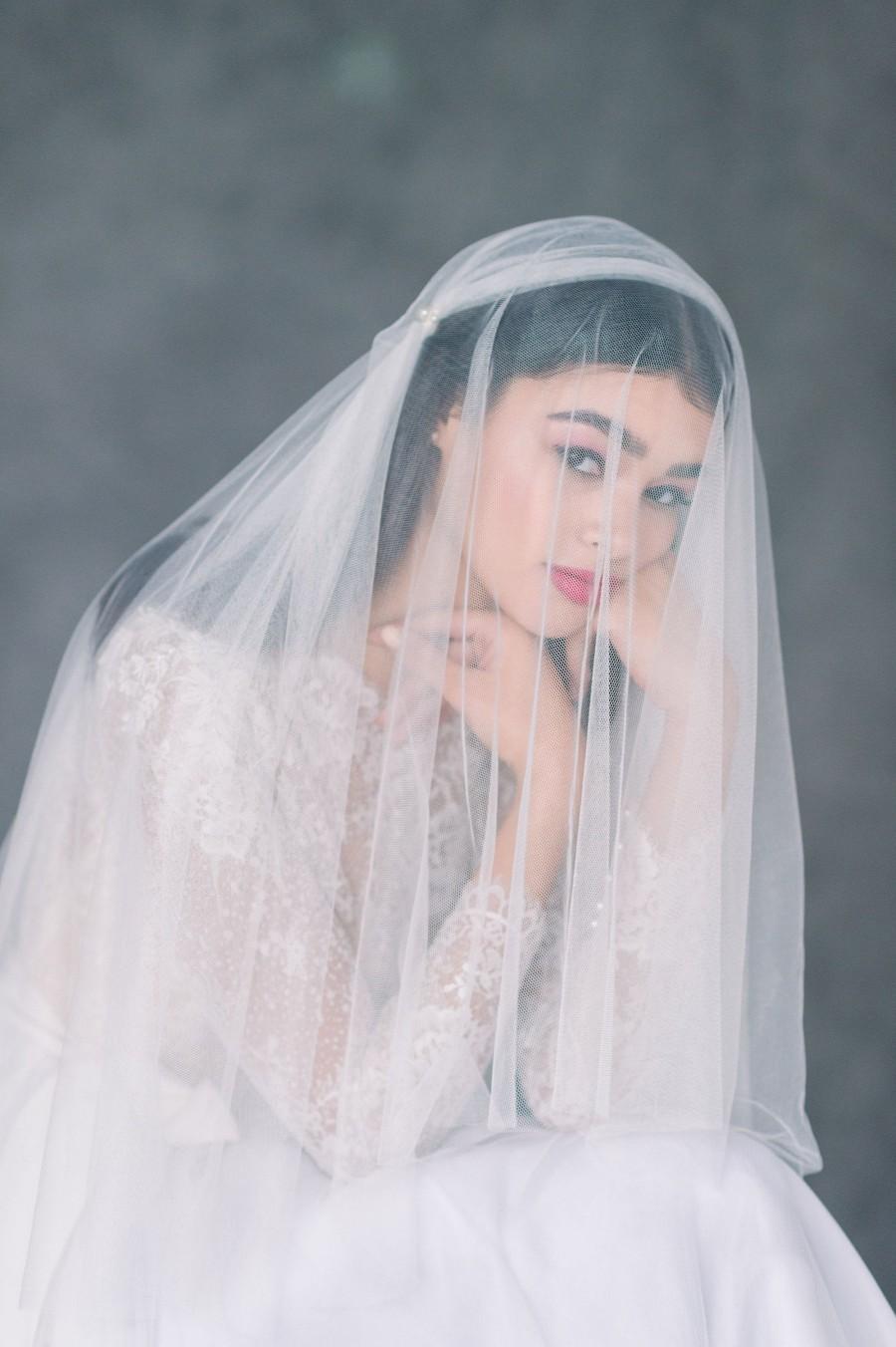 زفاف - Juliet Veil with Blusher, Vintage Wedding Veil, Ivory Cap Veil, Soft Bridal Veil, White Boho Veil, Extra Long Veil, Narrow Veil, CARESSE