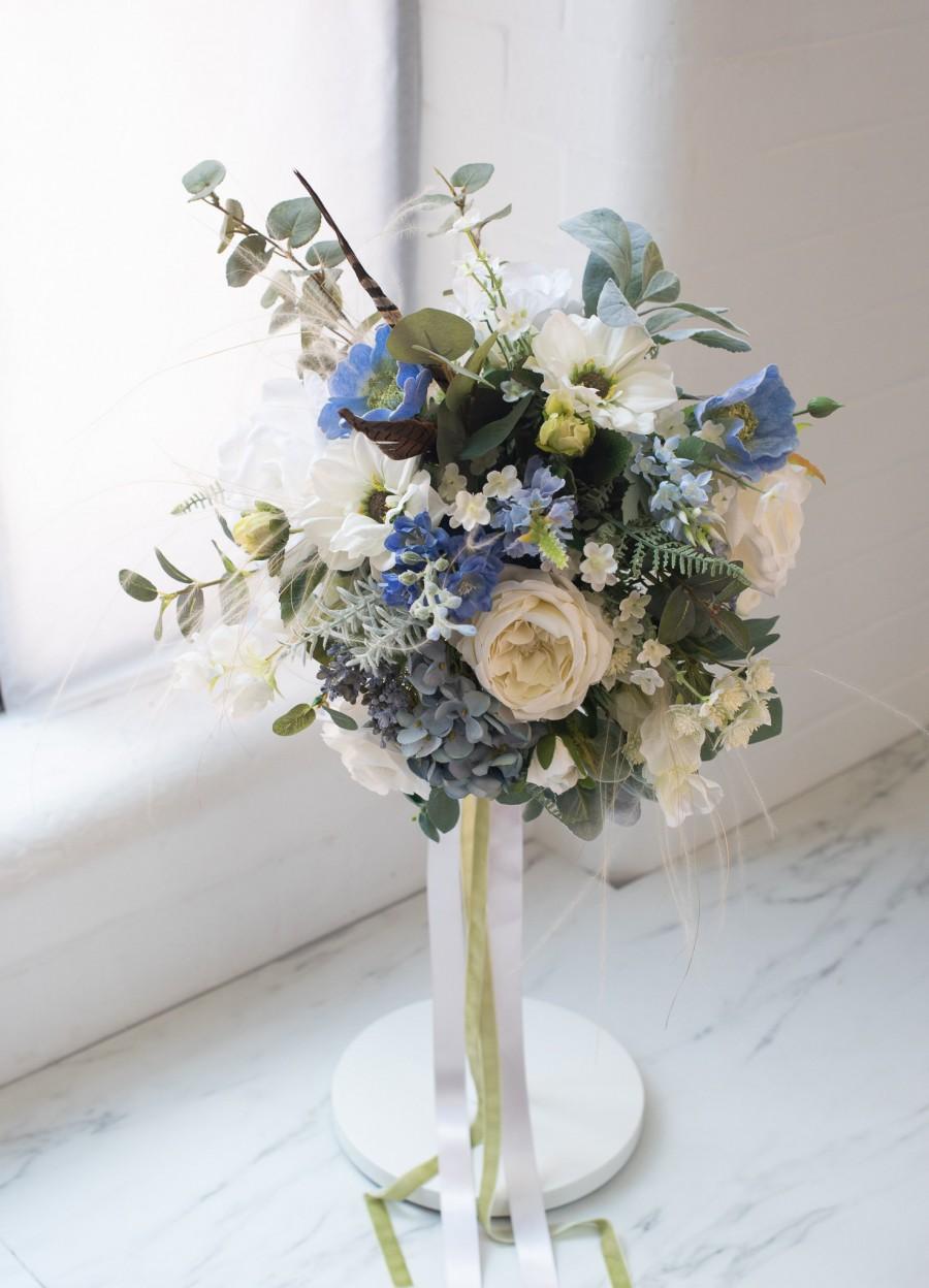 زفاف - Blue Bouquet, natural bouquet, artificial bouquet, keepsake bouquet, rustic flowers, wedding flowers, statement bouquet, large bouquet