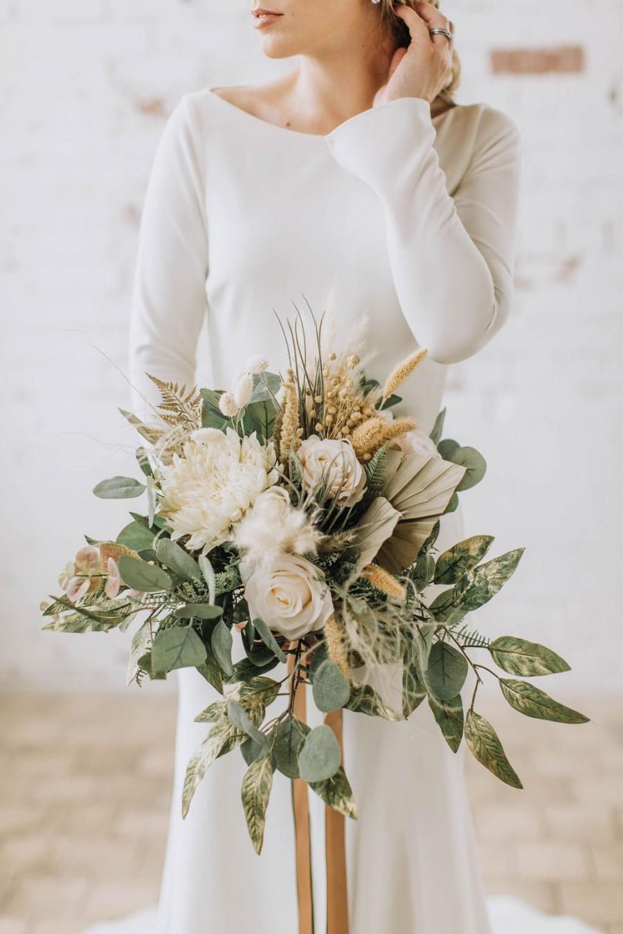 زفاف - Pampas grass bouquet, Eucalyptus bouquet, extra large wedding bouquet, statement bridal bouquet, boho wedding flowers, gold wedding bouquet