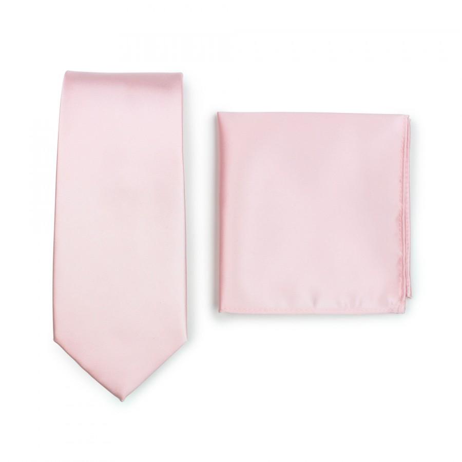 Blush Necktie And Pocket Square Set Wedding Tie Set In Blush Pink