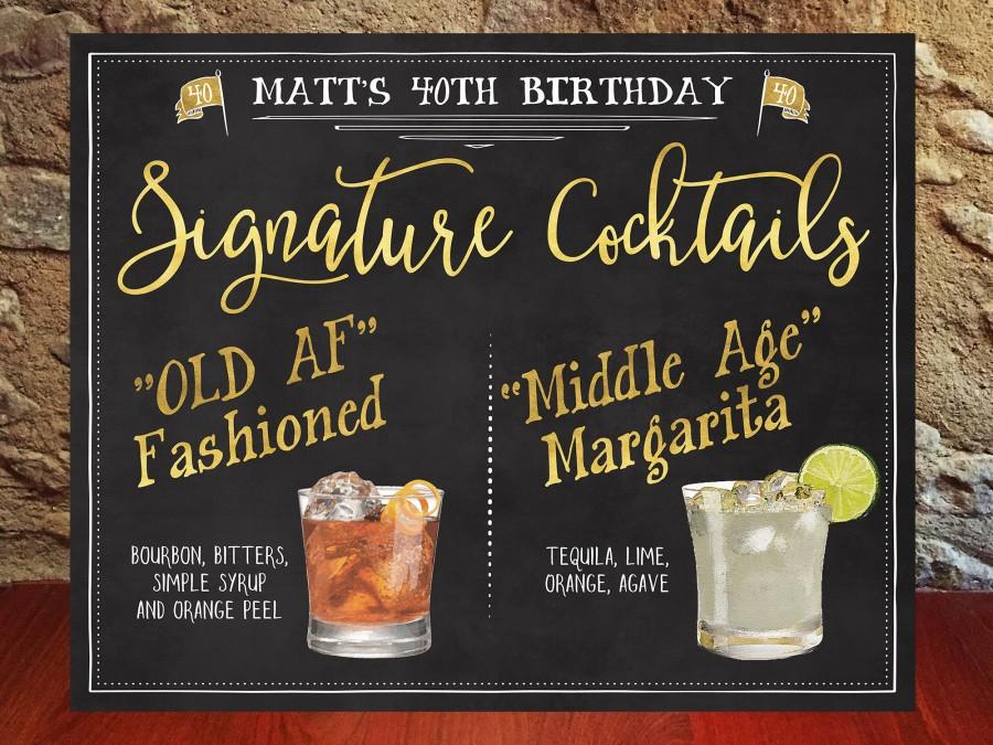 Hochzeit - Printable Signature drinks chalkboard, cocktails, Birthday drink menu, Signature cocktails, 30th, 40th, 50th birthday idea, gift idea