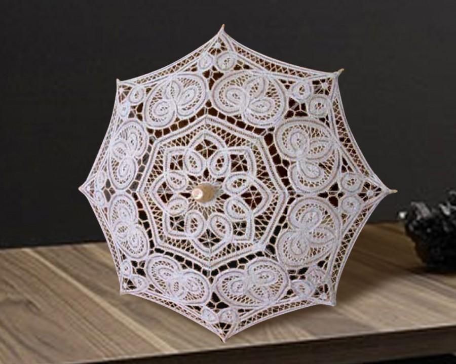 زفاف - 12" Mini Decorative White Lace Parasol, Lace Umbrellas