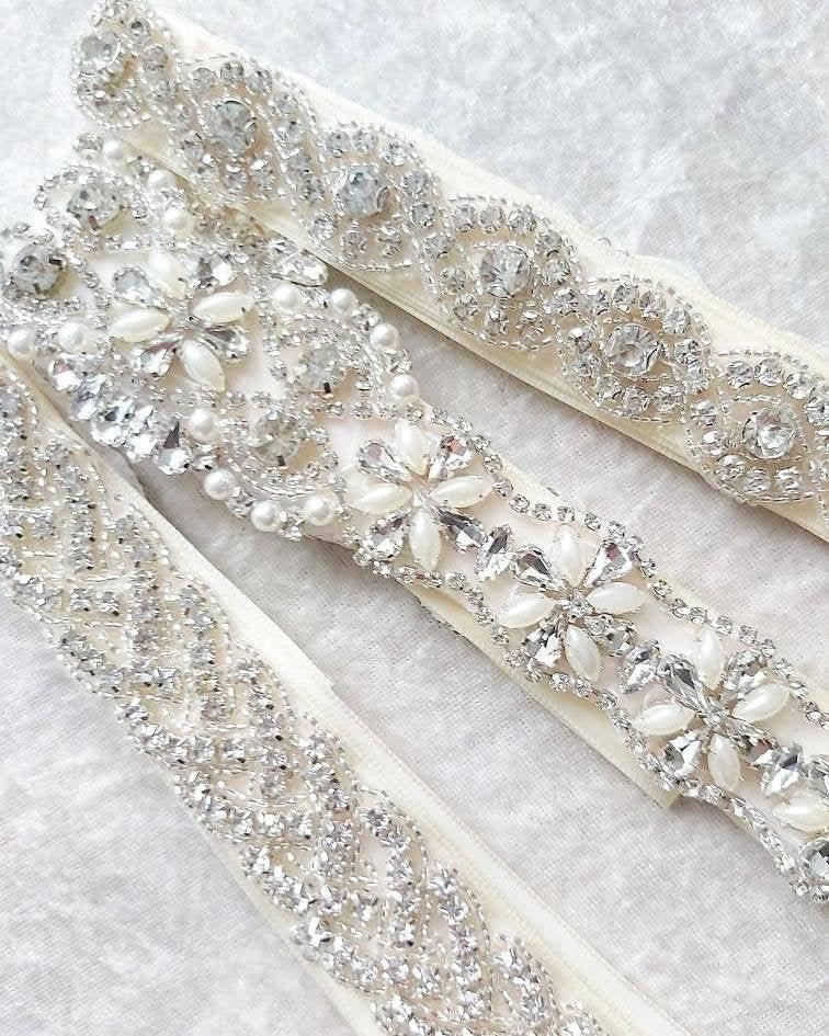 Wedding - Bridal belt rhinestone beads wedding/ivory and cream colored satin belt with rhinestone beads/variations wedding dress accessory groomswoman
