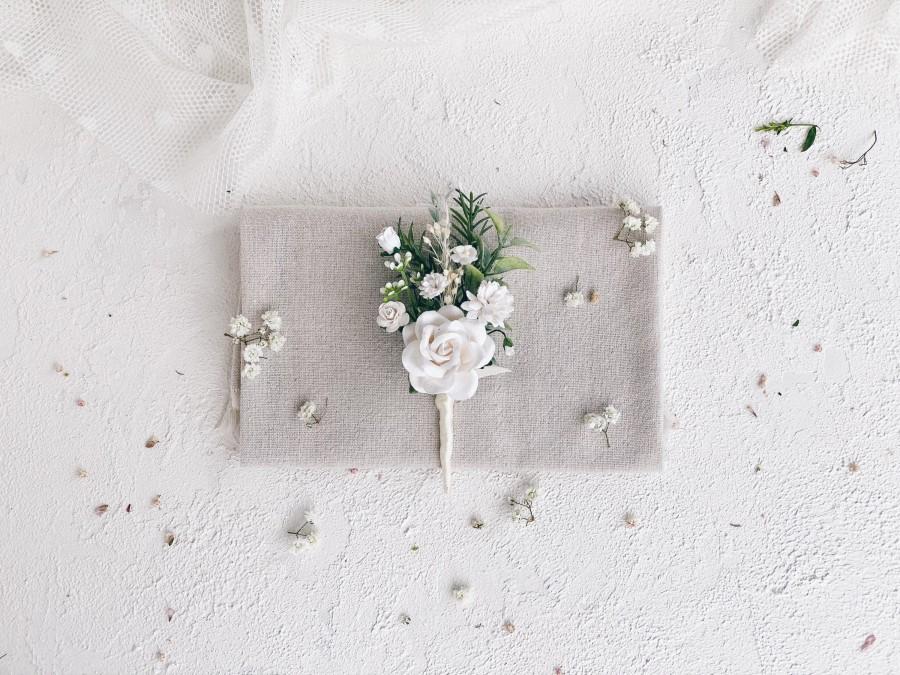 Mariage - Boutonniere for men, White boutonniere, White wedding boutonniere, Blue boutonnière, Wedding White boutonniere, Wedding bouquet