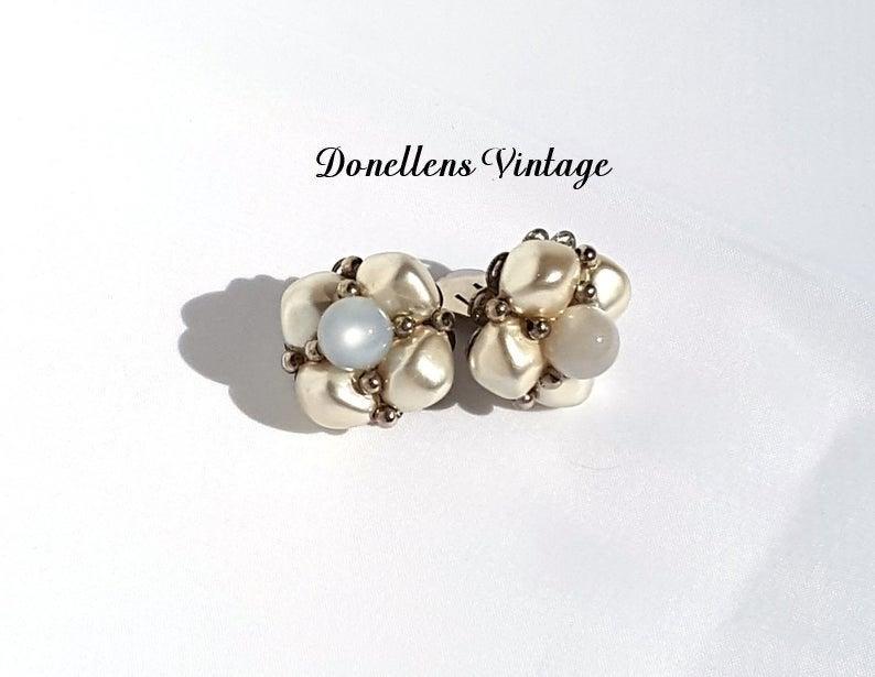 Wedding - Elegant Vintage Faux Pearl & Silver Filigree Clip On Earrings presented by Donellensvintage