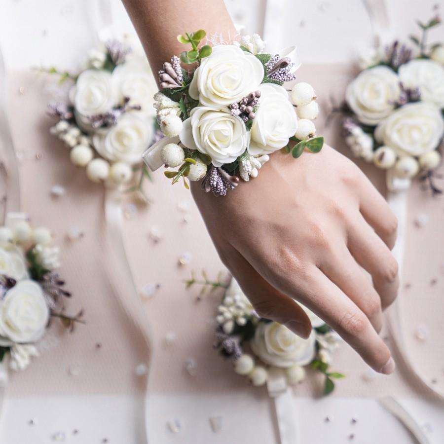 IYOU 2 Pcs Bridal Wrist Corsage Blue Flower Wedding Wristband Prom Ceremony Wrist Flower for Bride and Bridesmaid 