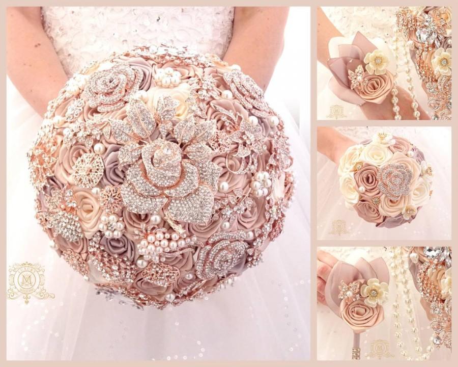 Mariage - Champagne rose gold luxury wedding brooch bouquet