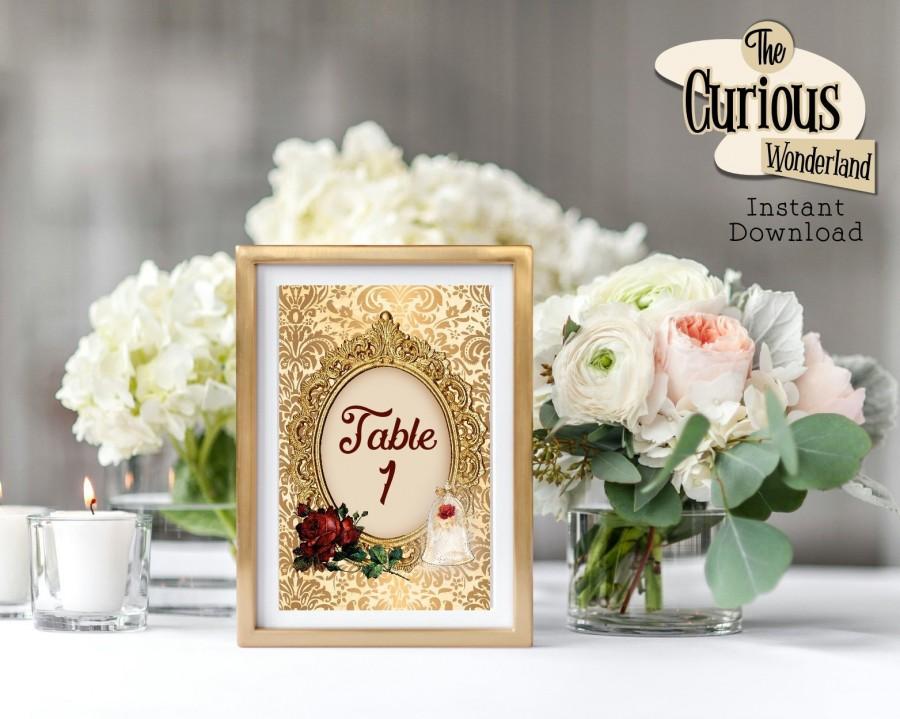 Hochzeit - Beauty & The Beast Printable Table Numbers, Table 1-20, Princess Wedding, Table Numbers, Fairytale Wedding, Princess Birthday Decorations