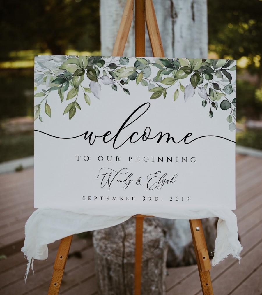 زفاف - Greenery Wedding Welcome Sign Template, Rustic Wedding Welcome Sign, Printable Welcome Sign Wedding, Templett, Eucalyptus, Watercolor, BD44