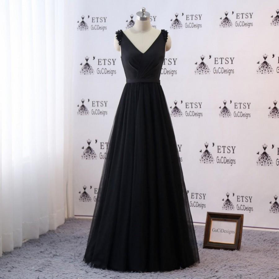 Mariage - 2019 Prom Ball Gown Bridesmaid Dresses Long Black Evening Dresses V-neck Dress Women Formal Gown Bride Wedding Party Guest Dresses KL-327
