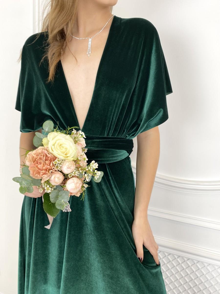 Mariage - FOREST GREEN Velvet Infinity Dress Bridesmaid dress Prom dress Mother of the bride Dress Maternity Dress Wrap Dress Multiway dress