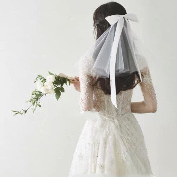 زفاف - Bow Tie Short Bridal Veil Clip On