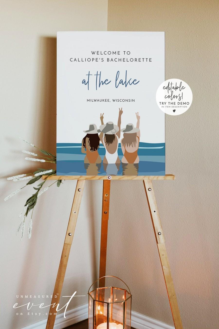 Hochzeit - REED Lake Bachelorette Welcome Sign Template, Ocean Bachelorette Sign Printable, Cabin Bachelorette Instant DIY, Swim Bachelorette Welcome
