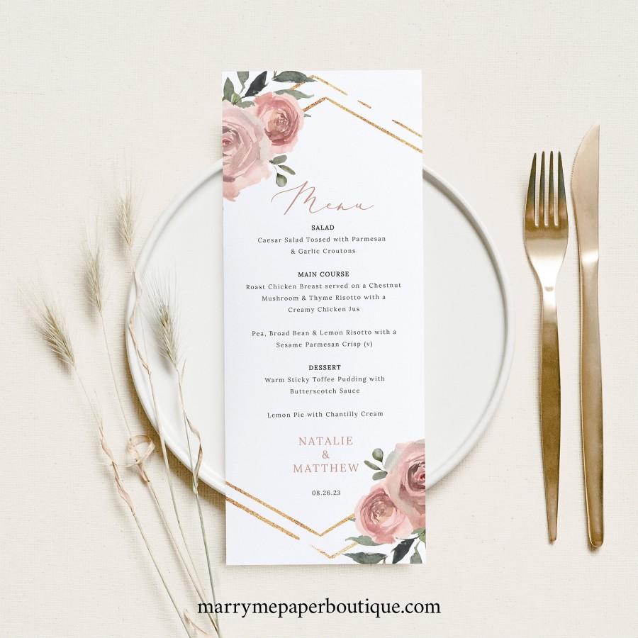 Wedding Menu Template, Dusky Pink Floral, Wedding Table Menu Card Within Menu Template Free Printable
