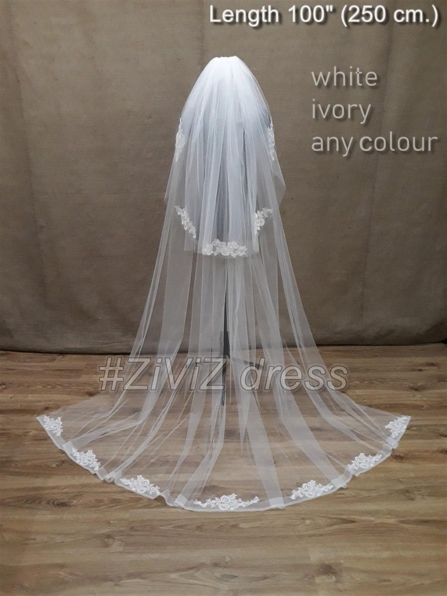 زفاف - Wedding veil, Cathedral veil, Ivory veil, White veil, Vail, Lace wedding veil, Two tiers veil