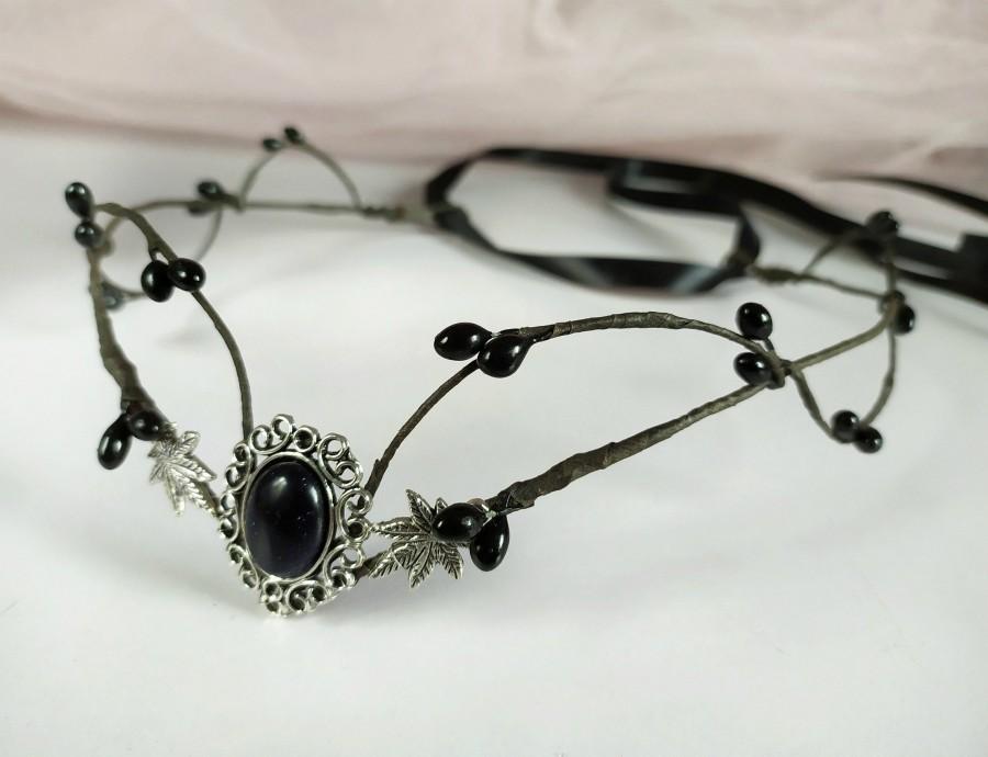 Mariage - Black elf crown Elven headpiece Halloween wedding headpiece Gothic circlet Elven fairy crown Goth wedding crown