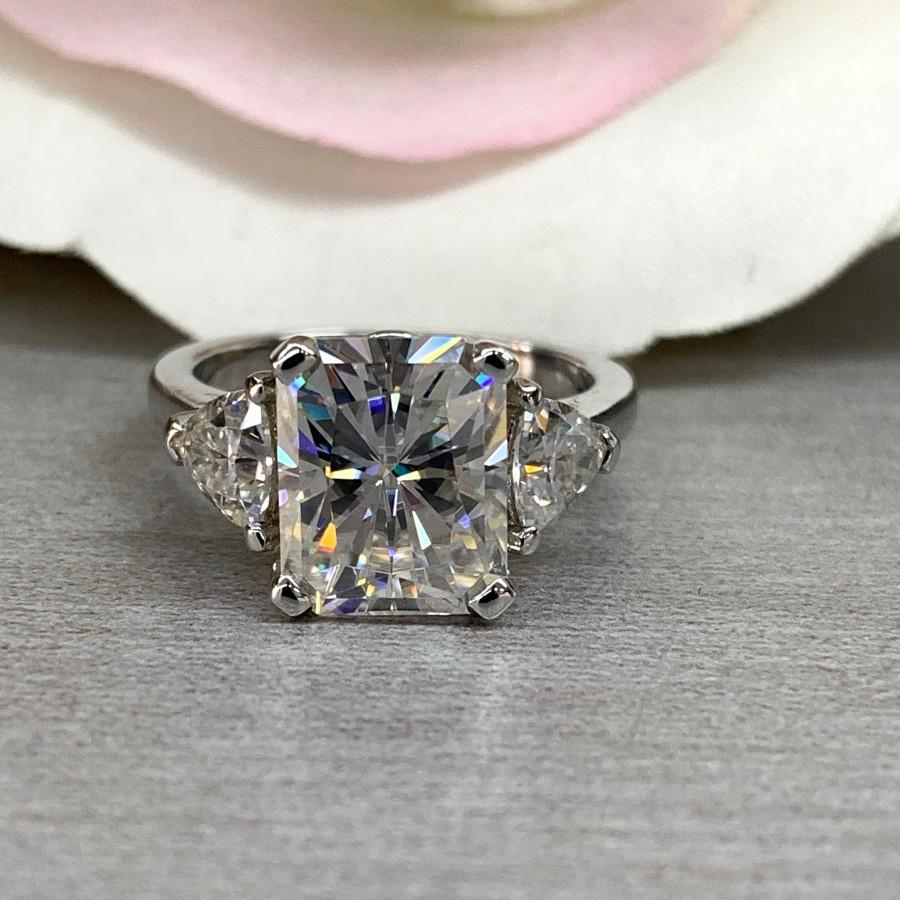 Wedding - Radiant Cut Moissanite Ring, Bride to be, Engagement, Wedding, Promise, Anniversary Ring, Mother's Day, Gift for her, 14k White Gold #5477