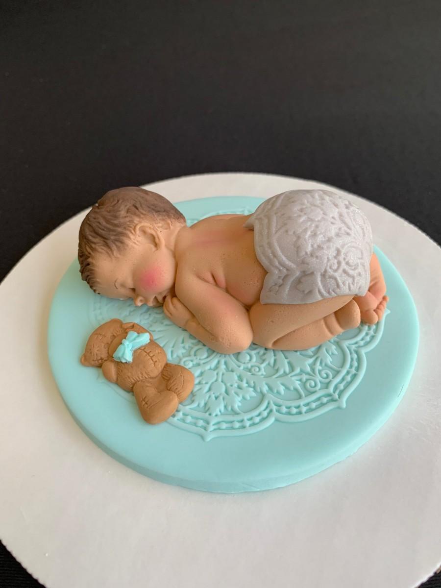 Wedding - boy baby shower cake topper prince fondant cake decorations teal edible baby boy cake topper by Inscribinglives