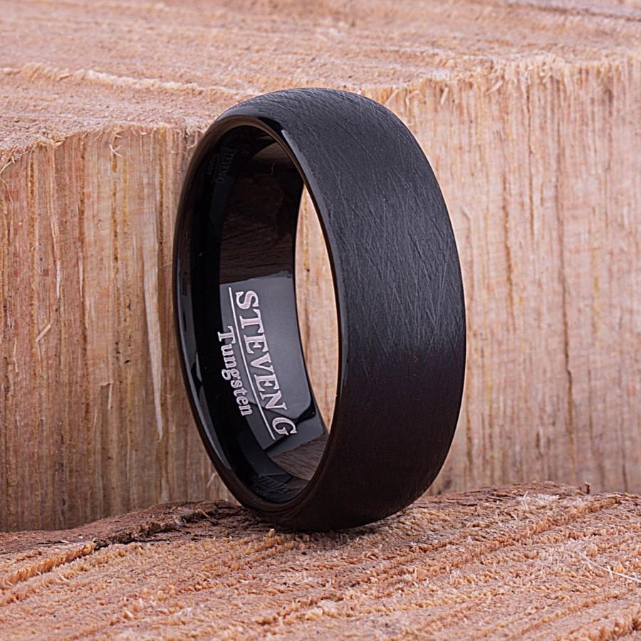 زفاف - Black Tungsten Mans Black Wedding Band 8mm Brush Finish, Mens Engagement Ring,  Unique Anniversary for Husband or Promise Band for Boyfriend