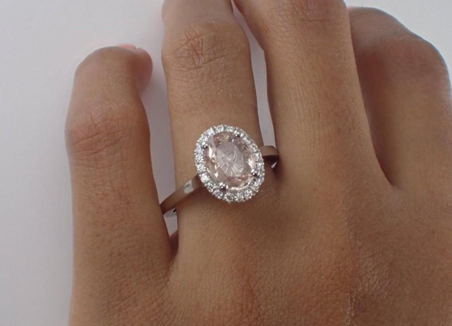 Свадьба - 2.25 CT Morganite Engagement Ring, Diamond Halo Anniversary Ring, Solid Gold Natural Morganite Ring, Oval Cut 9x7mm