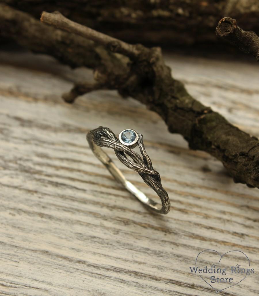 زفاف - Delicate braided twig engagement ring, Branch ring with Topaz, Women topaz ring, Nature ring for her, Sterling silver, Gift for girlfriend